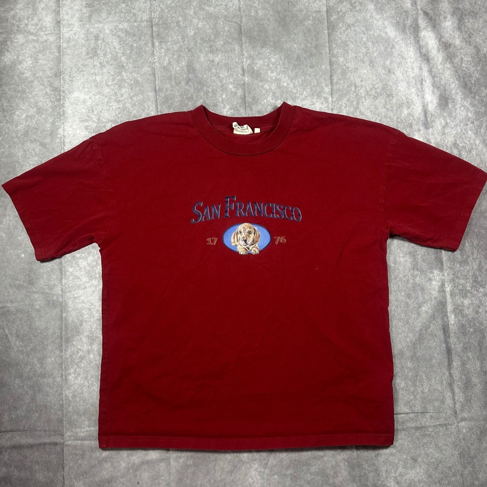Vintage San Francisco Dog Graphic T-Shirt Red Mens‎ Large 90s Retro Streetwear